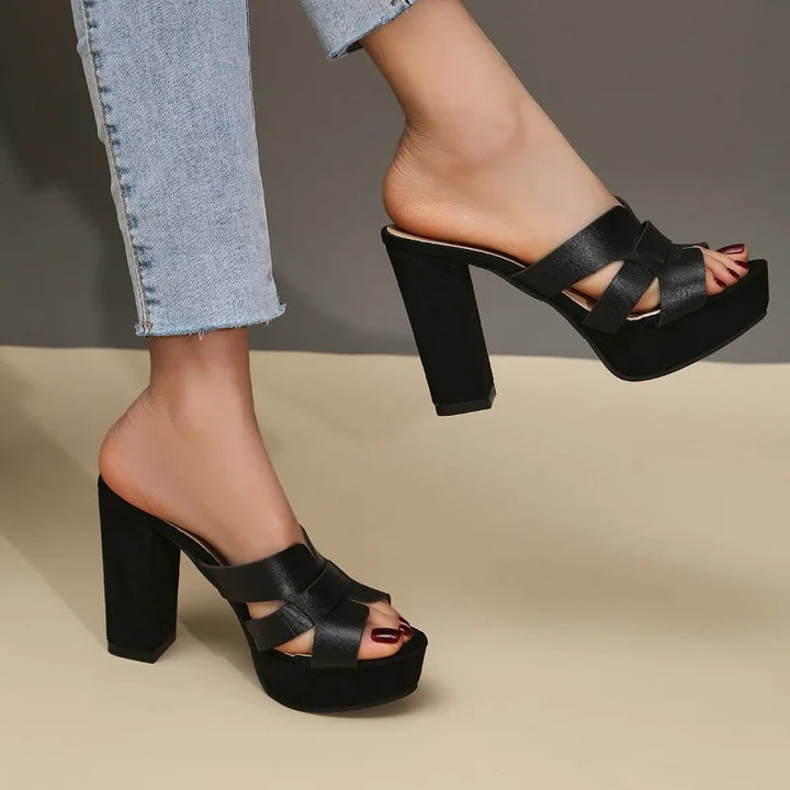 Black Platform Block Heels