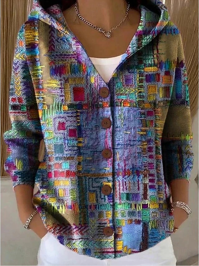 Hooded Printed Knit Cardigan