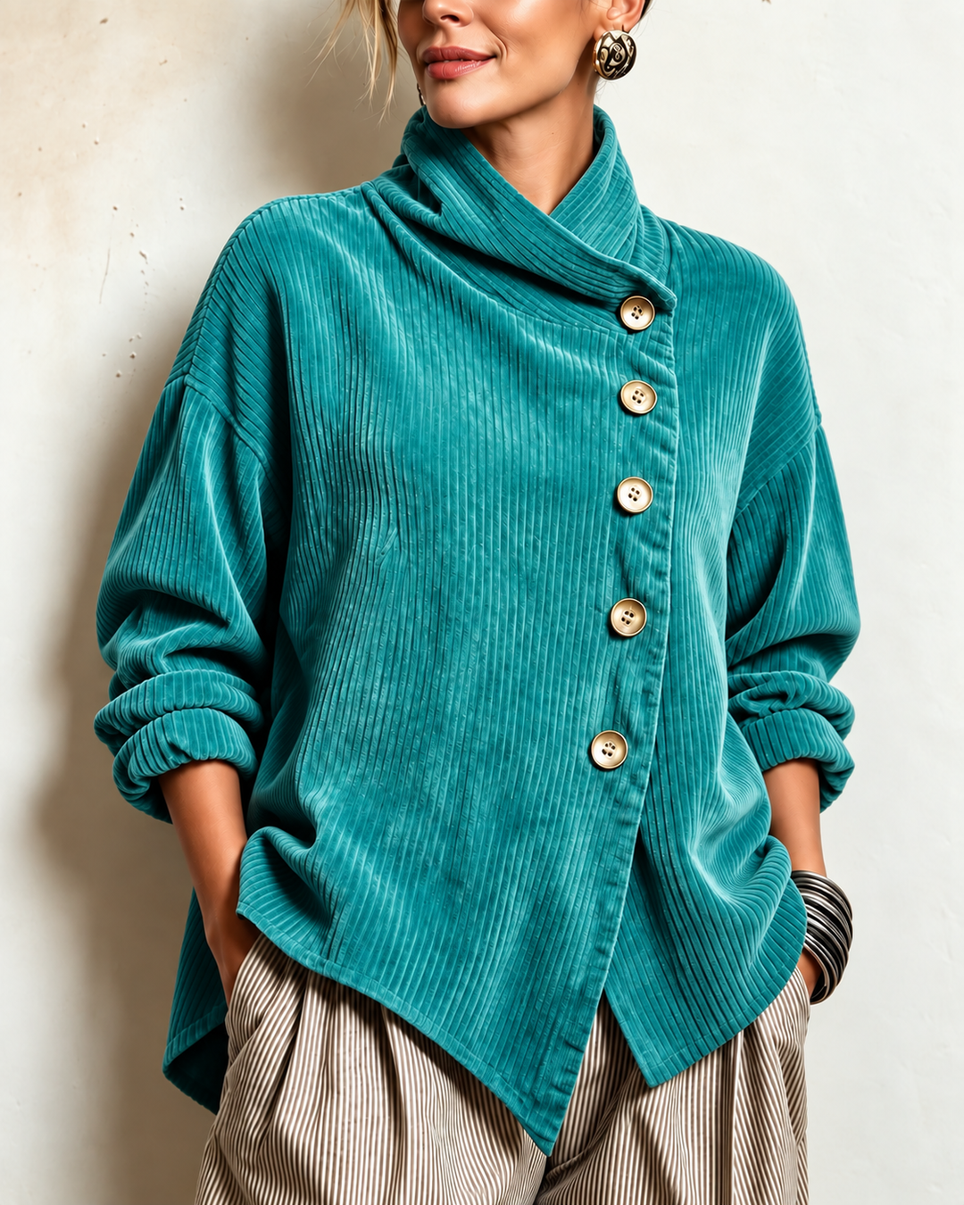 Soft Corduroy Cowl Neck Top