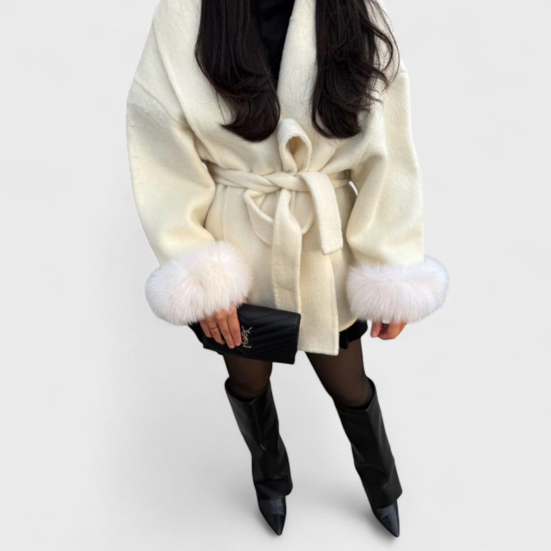 Elegant Wool Coat with Faux Fur Details