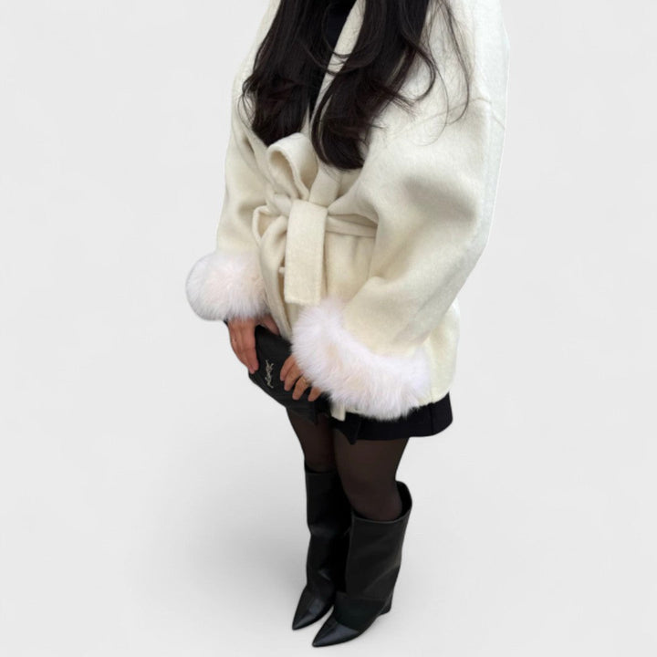 Elegant Wool Coat with Faux Fur Details