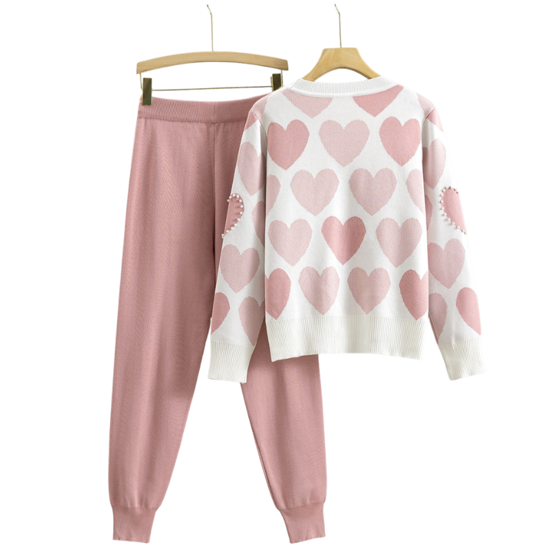 Chic Heart Pattern Knit Two-Piece Set