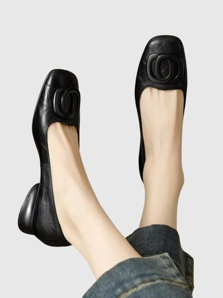 Genuine Leather Square-Toe Flats