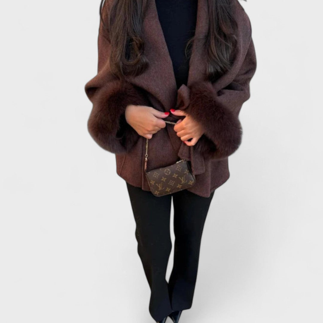 Elegant Wool Coat with Faux Fur Details