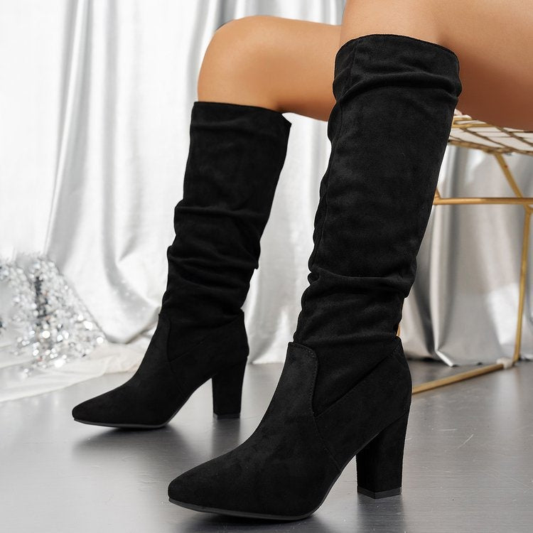 Elegant High Heeled Suede Boots