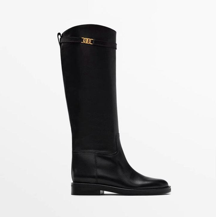 Minimalist Block Heel Boots with Chic Buckle Detail