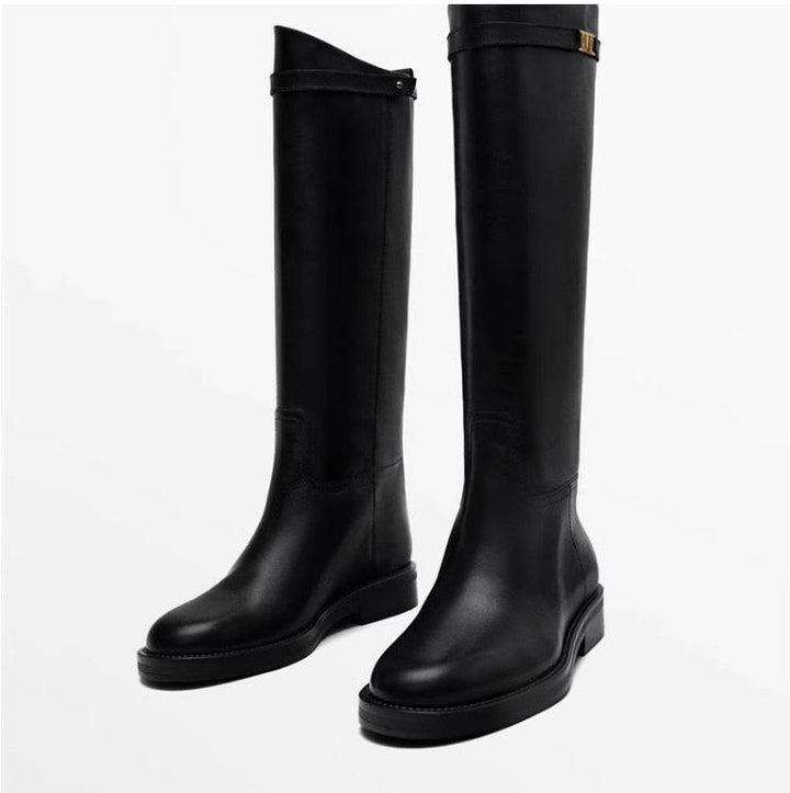 Minimalist Block Heel Boots with Chic Buckle Detail