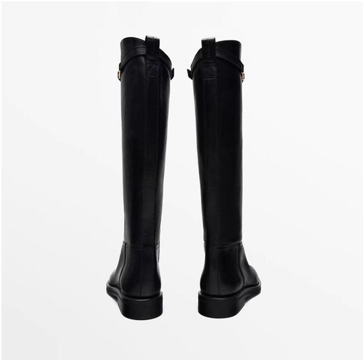 Minimalist Block Heel Boots with Chic Buckle Detail