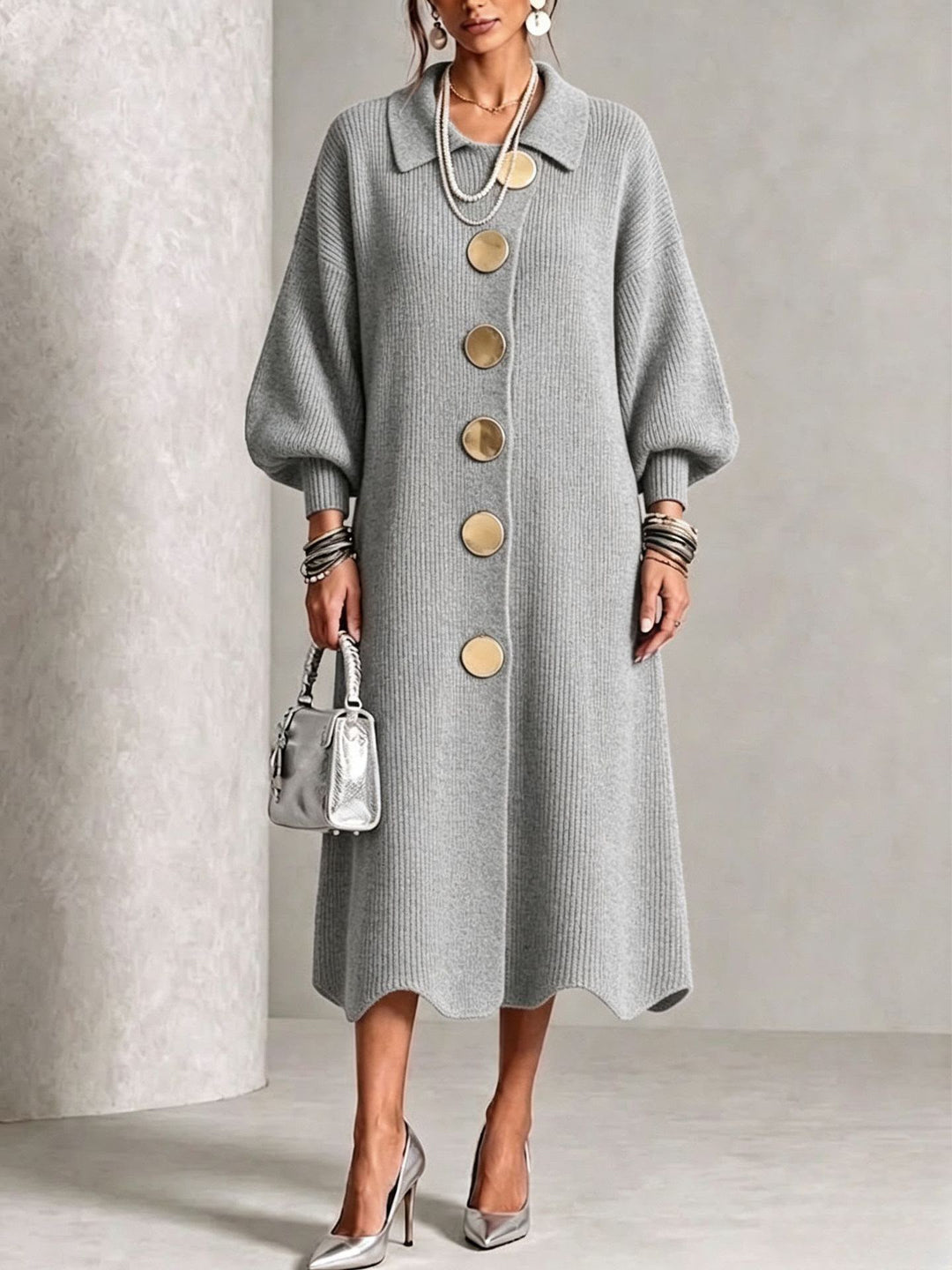 Elegant Button Knit Dress