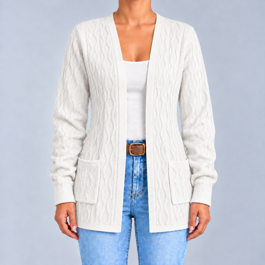 Textured Open-Front Cardigan with Pockets