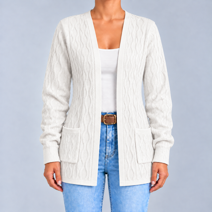 Textured Open-Front Cardigan with Pockets