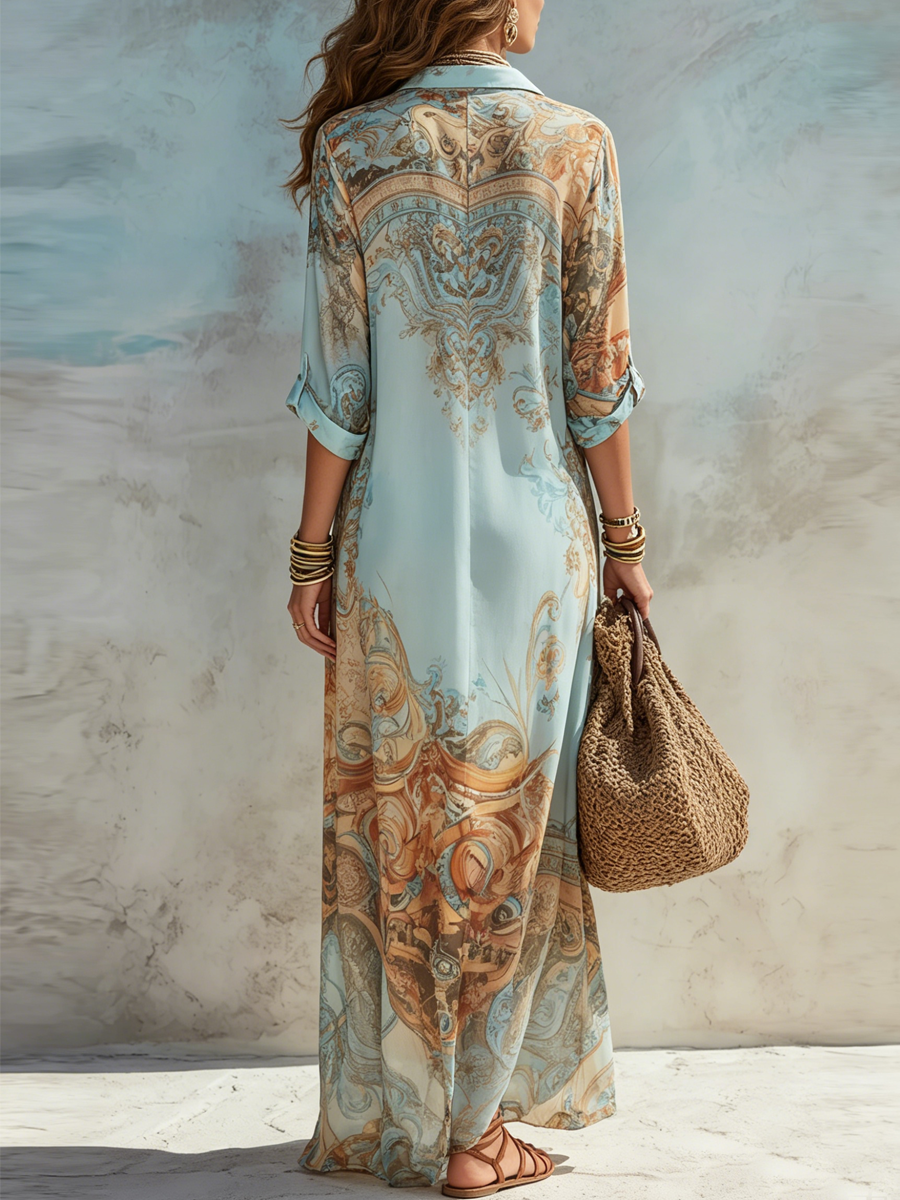 Mediterranean Striped Shirt Maxi Dress