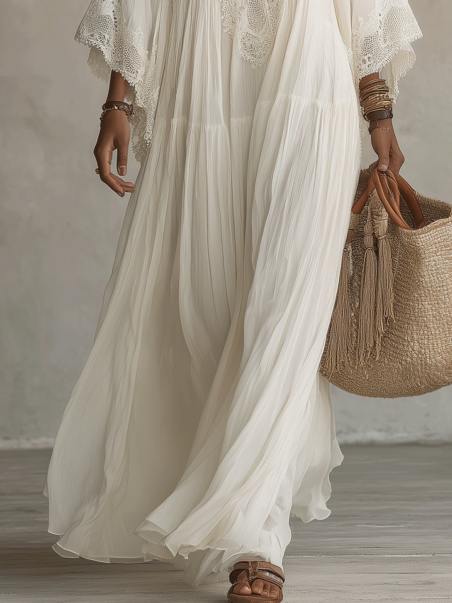 White V-Neck Maxi Dress