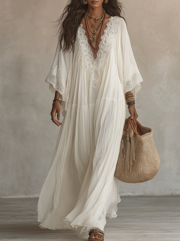 White V-Neck Maxi Dress