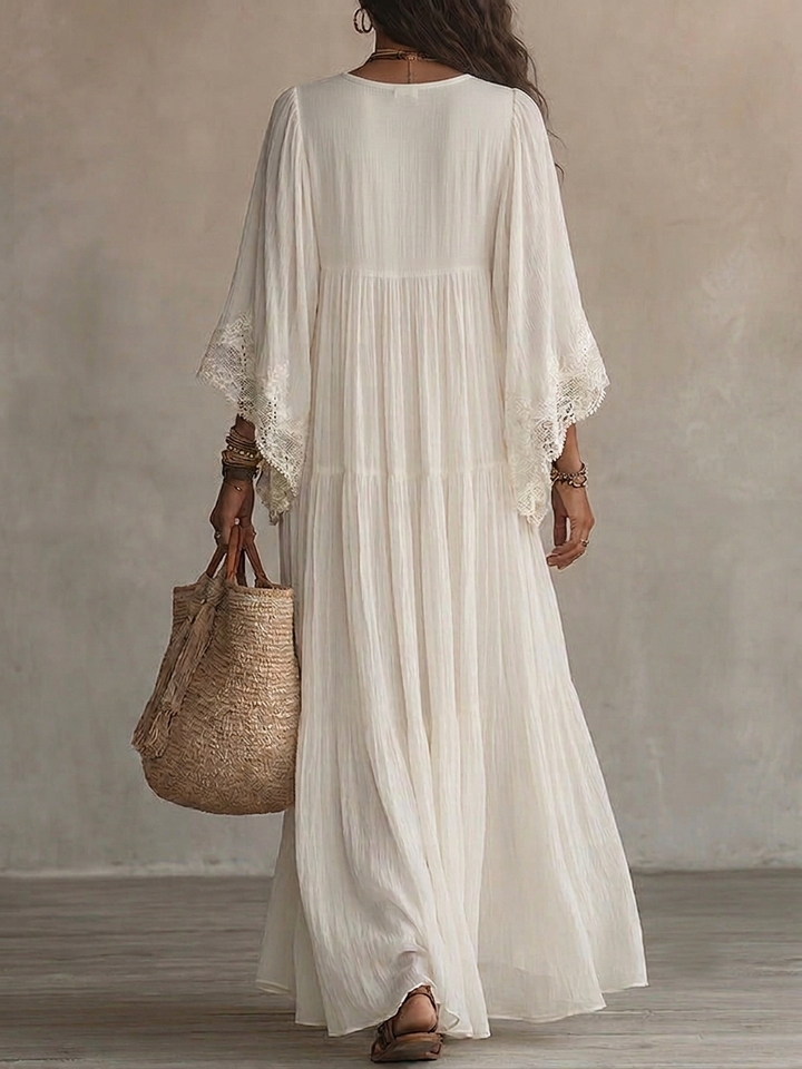 White V-Neck Maxi Dress