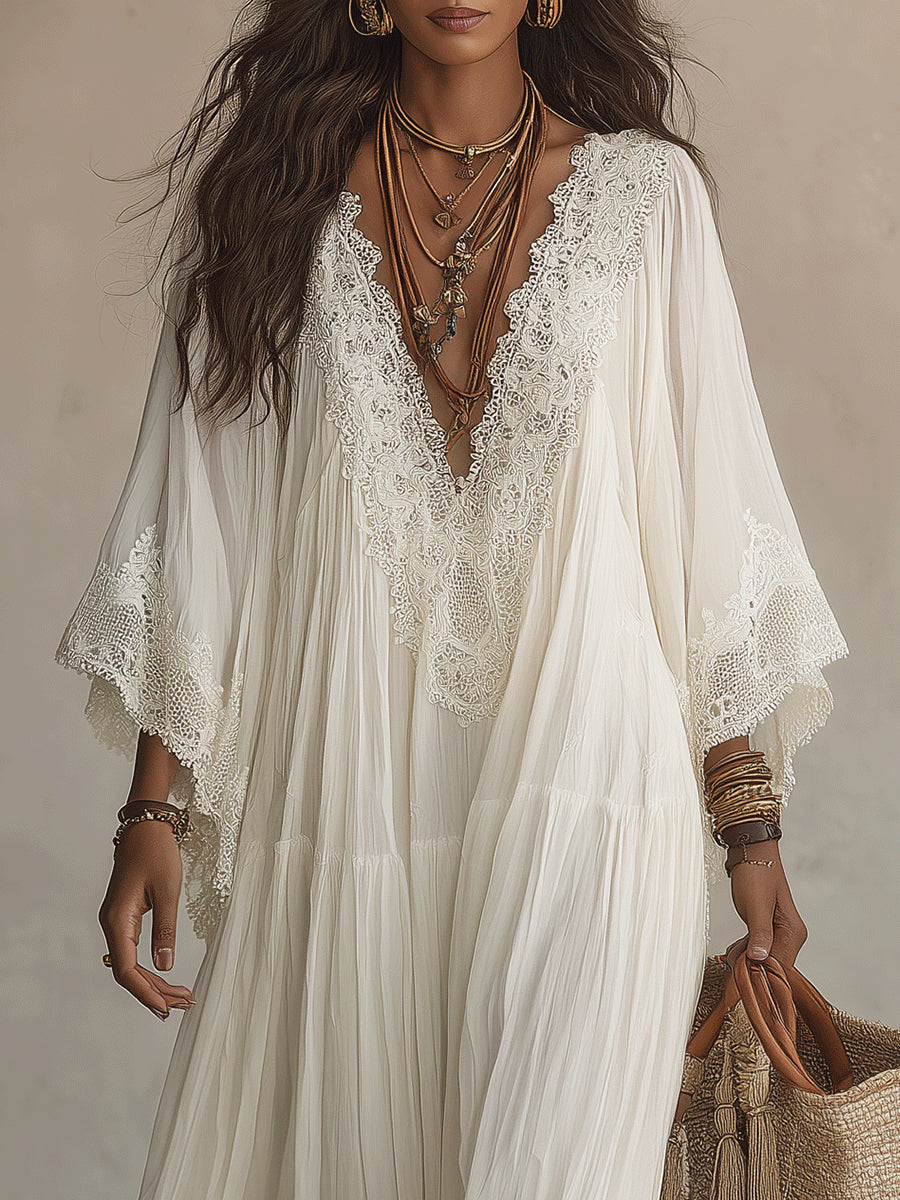 White V-Neck Maxi Dress