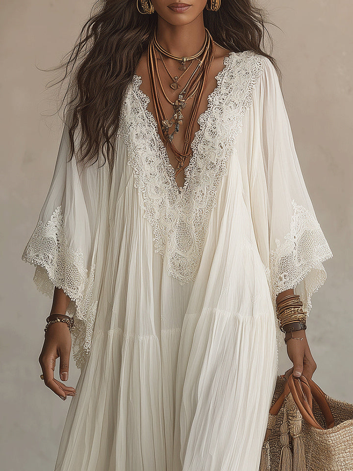 White V-Neck Maxi Dress