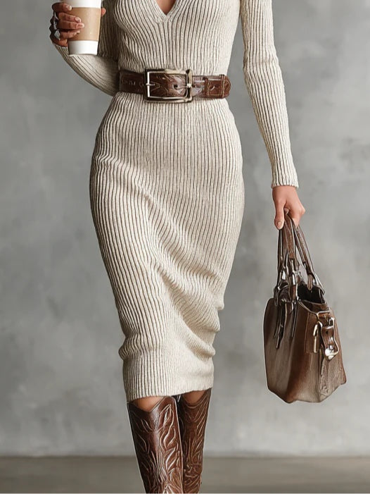 Knit Midi Dress with Belt