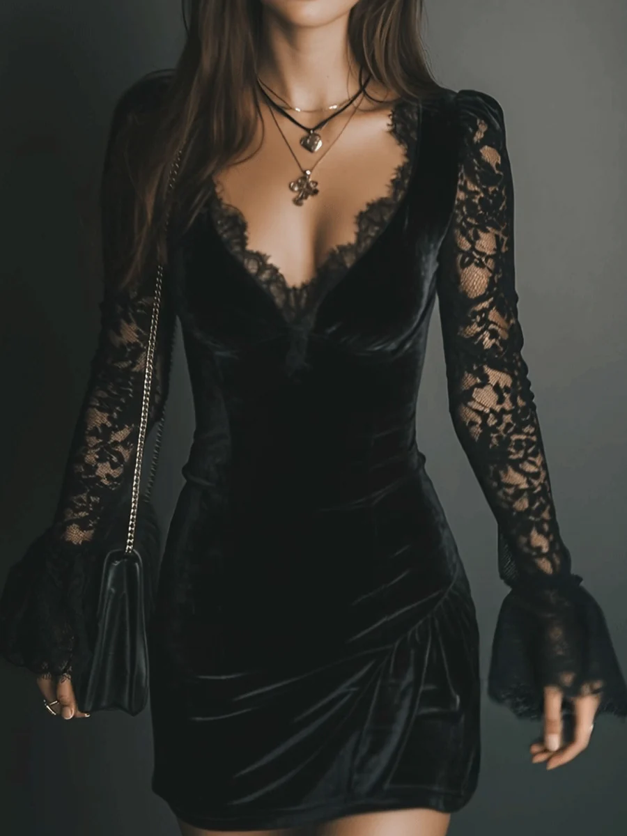 Velvet and Lace Mini Dress