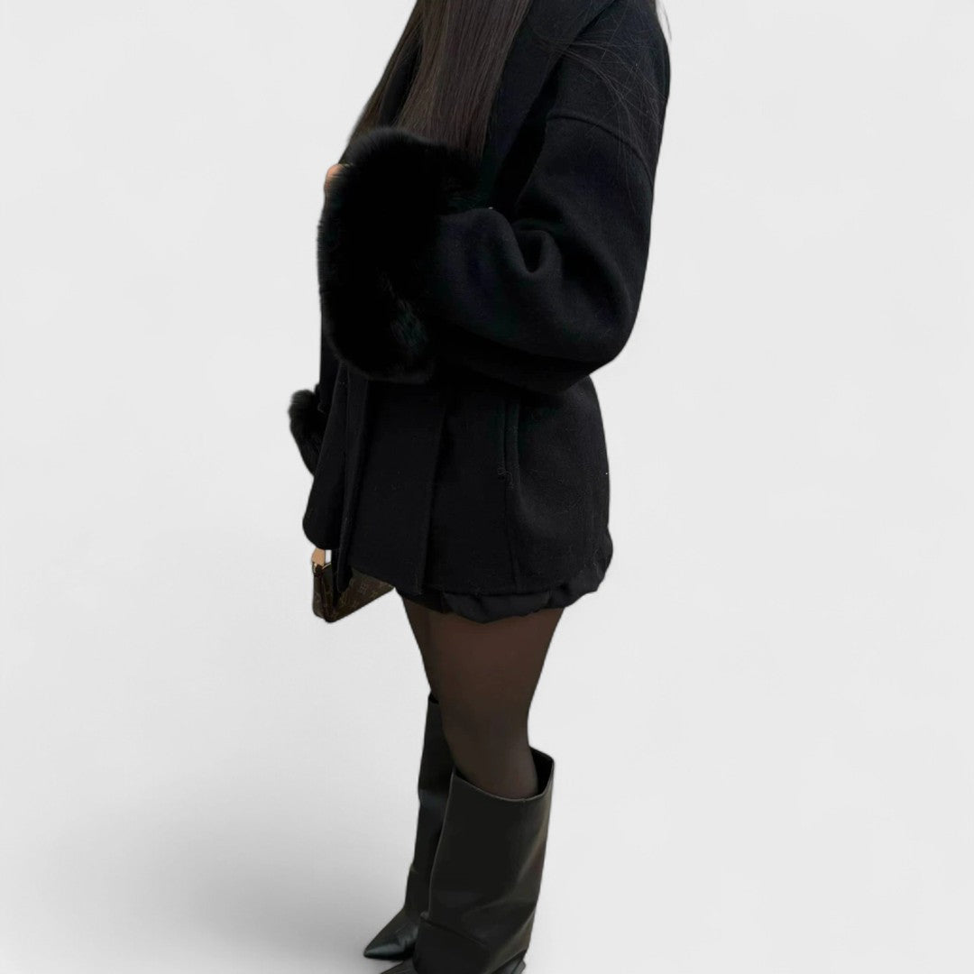 Elegant Wool Coat with Faux Fur Details