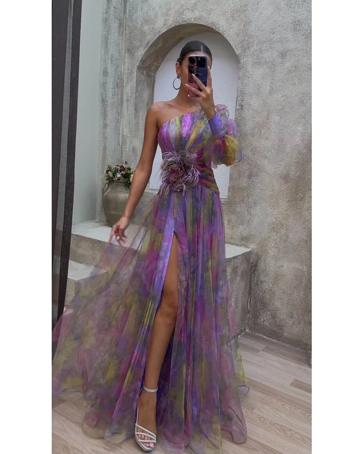 Asymmetrical One Sleeve Split Dress