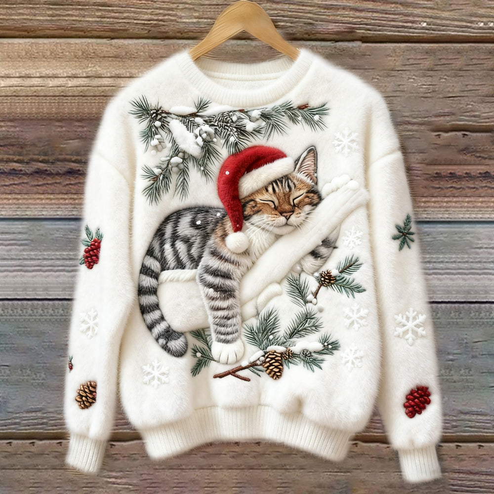 Cozy Christmas Sweater with Kitten