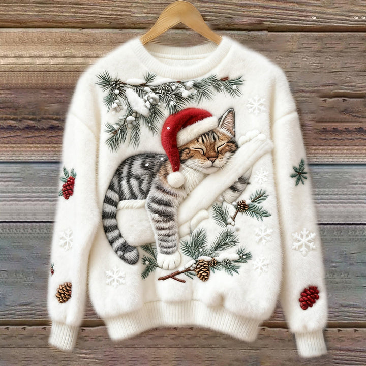 Cozy Christmas Sweater with Kitten