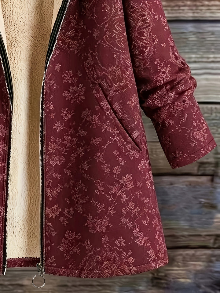 Fleece-Lined Floral Hooded Coat