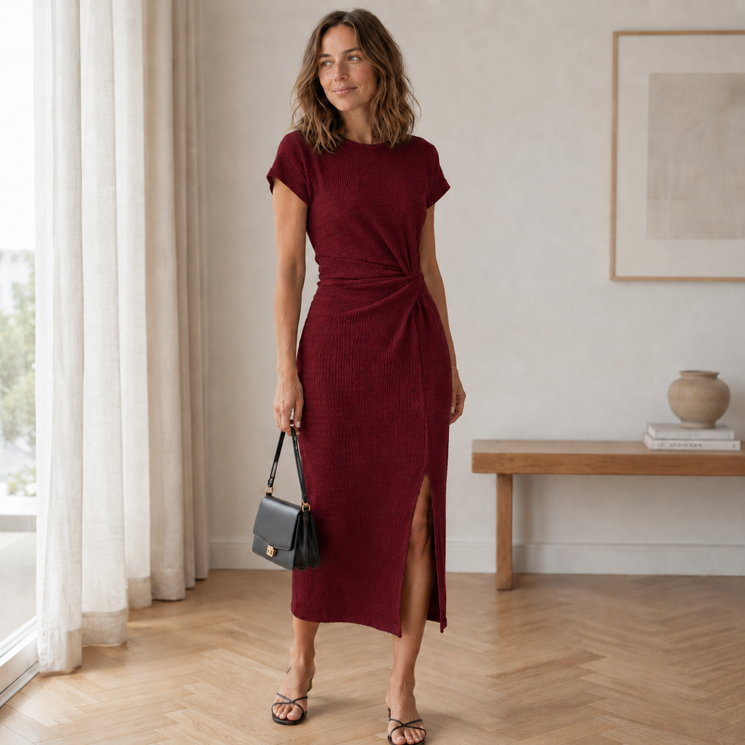 Ribbed Knotted Midi Dress