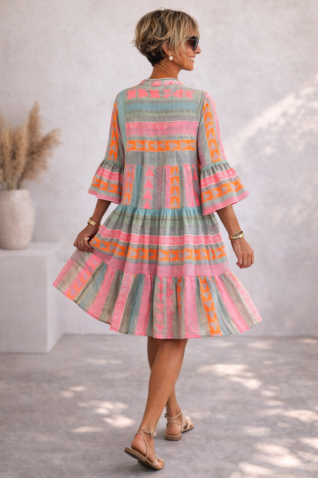 Patterned Flowing Midi Dress