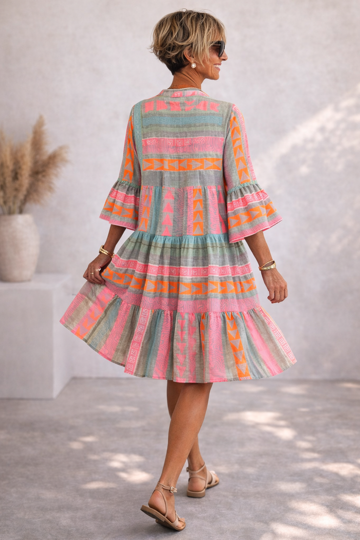 Patterned Flowing Midi Dress