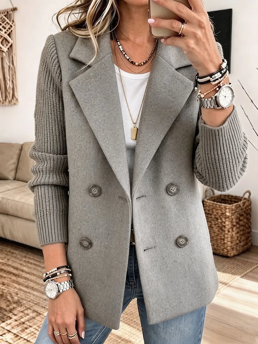 Textured Blazer with Knit Sleeves