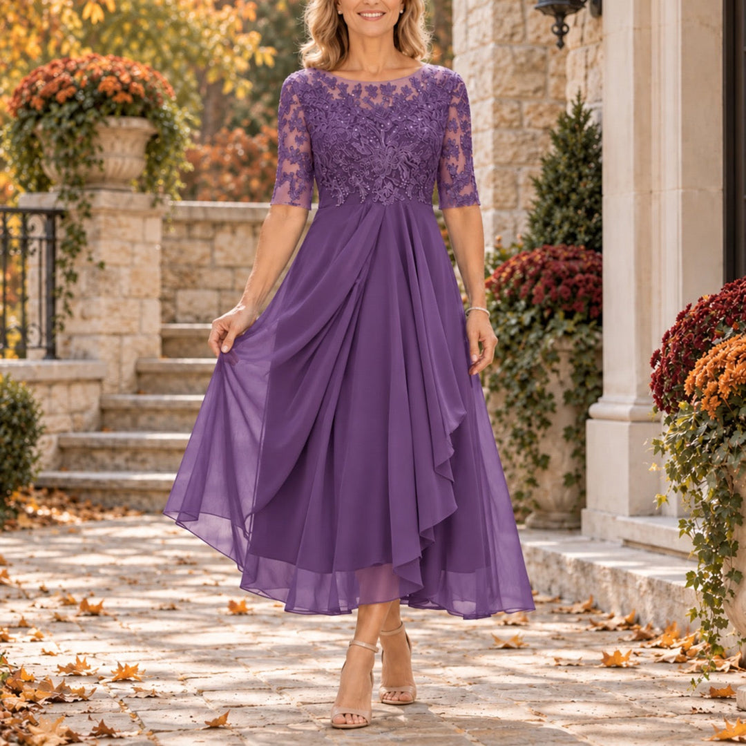 Lace Bodice Draped Midi Dress Giselle