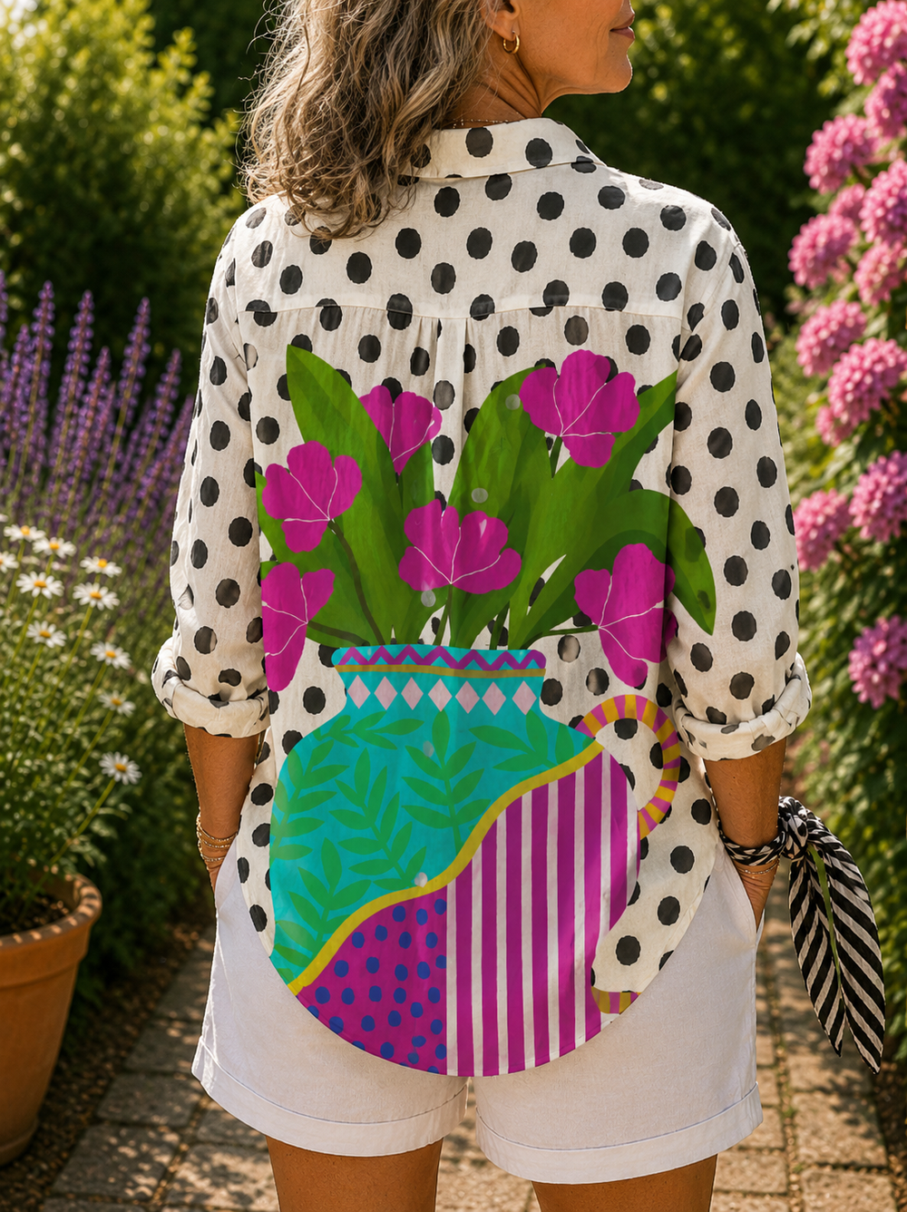 Blooming Vase Button-Up Blouse