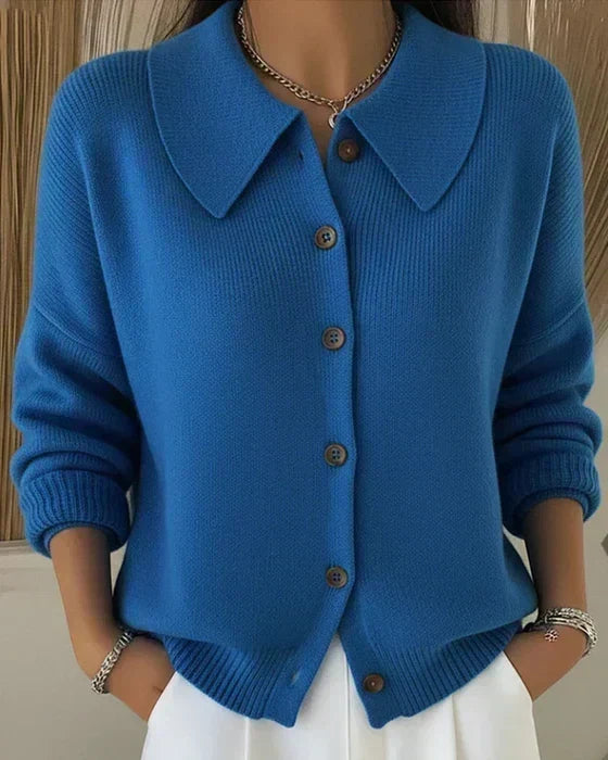 Cropped Collared Knit Cardigan