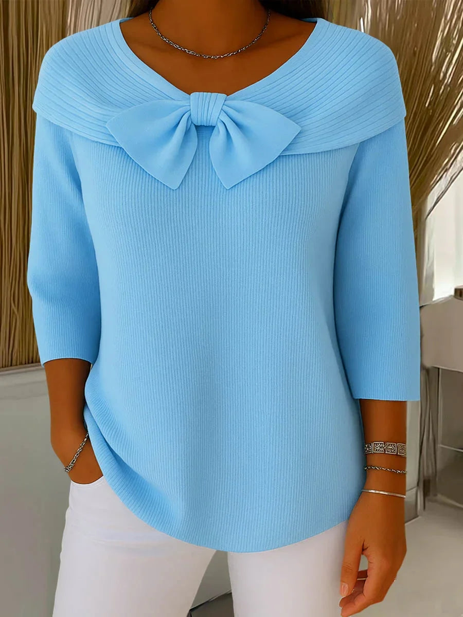 Soft Knit Sweater with Bow Detail