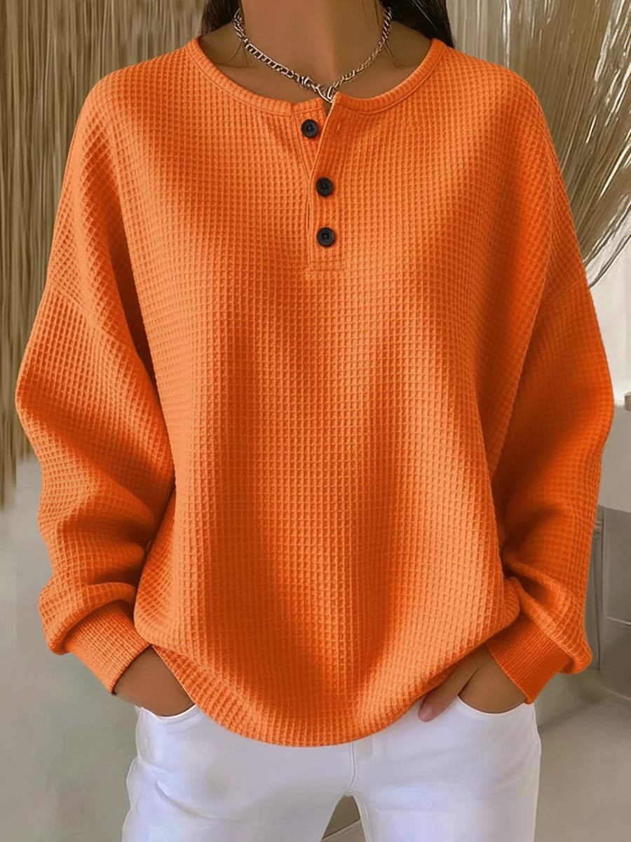 Waffle Knit Henley Sweatshirt