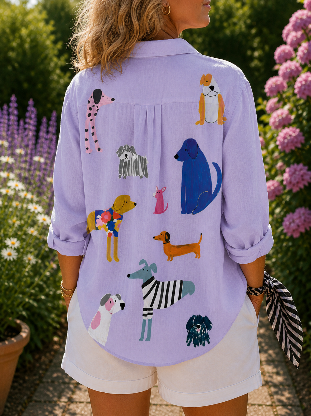 Playful Puppies Button-Up Blouse