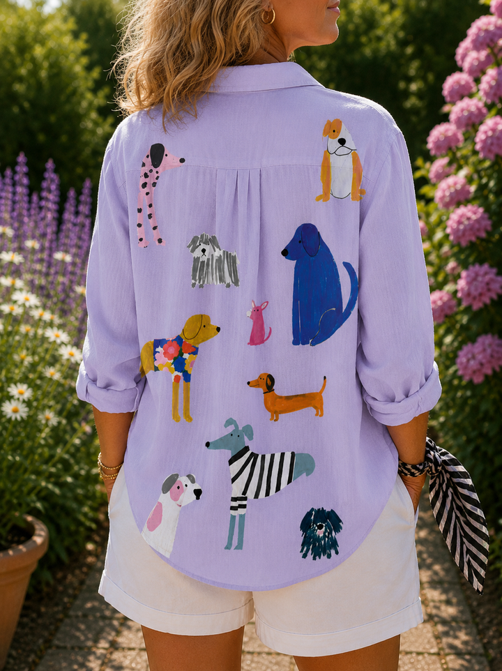 Playful Puppies Button-Up Blouse