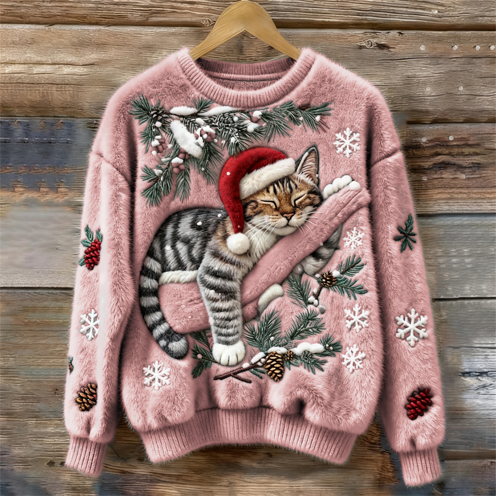 Cozy Christmas Sweater with Kitten