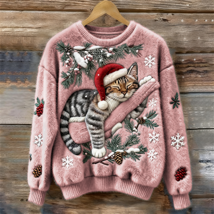Cozy Christmas Sweater with Kitten
