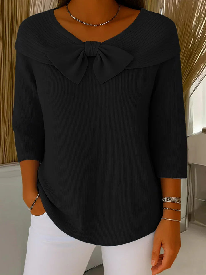 Soft Knit Sweater with Bow Detail