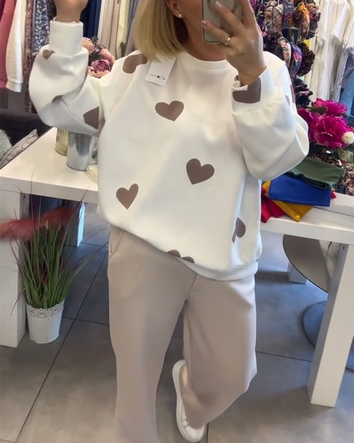 Cotton Blend Sweater with Heart Print