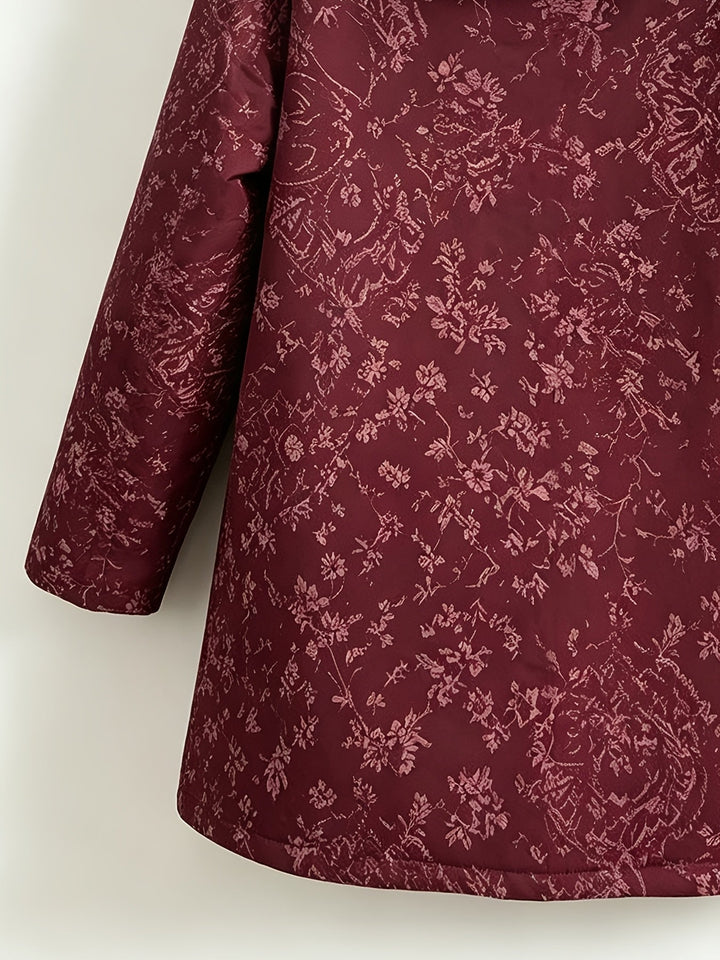 Fleece-Lined Floral Hooded Coat