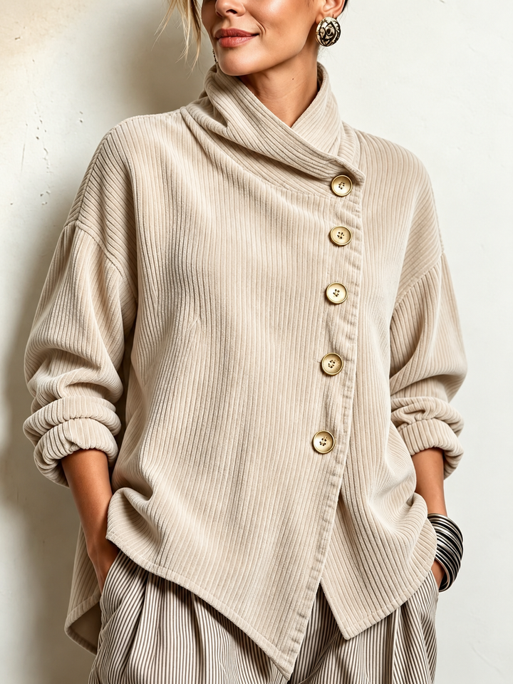 Soft Corduroy Cowl Neck Top