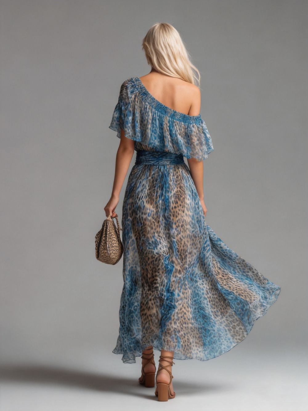 Animal Print One-Shoulder Maxi Dress