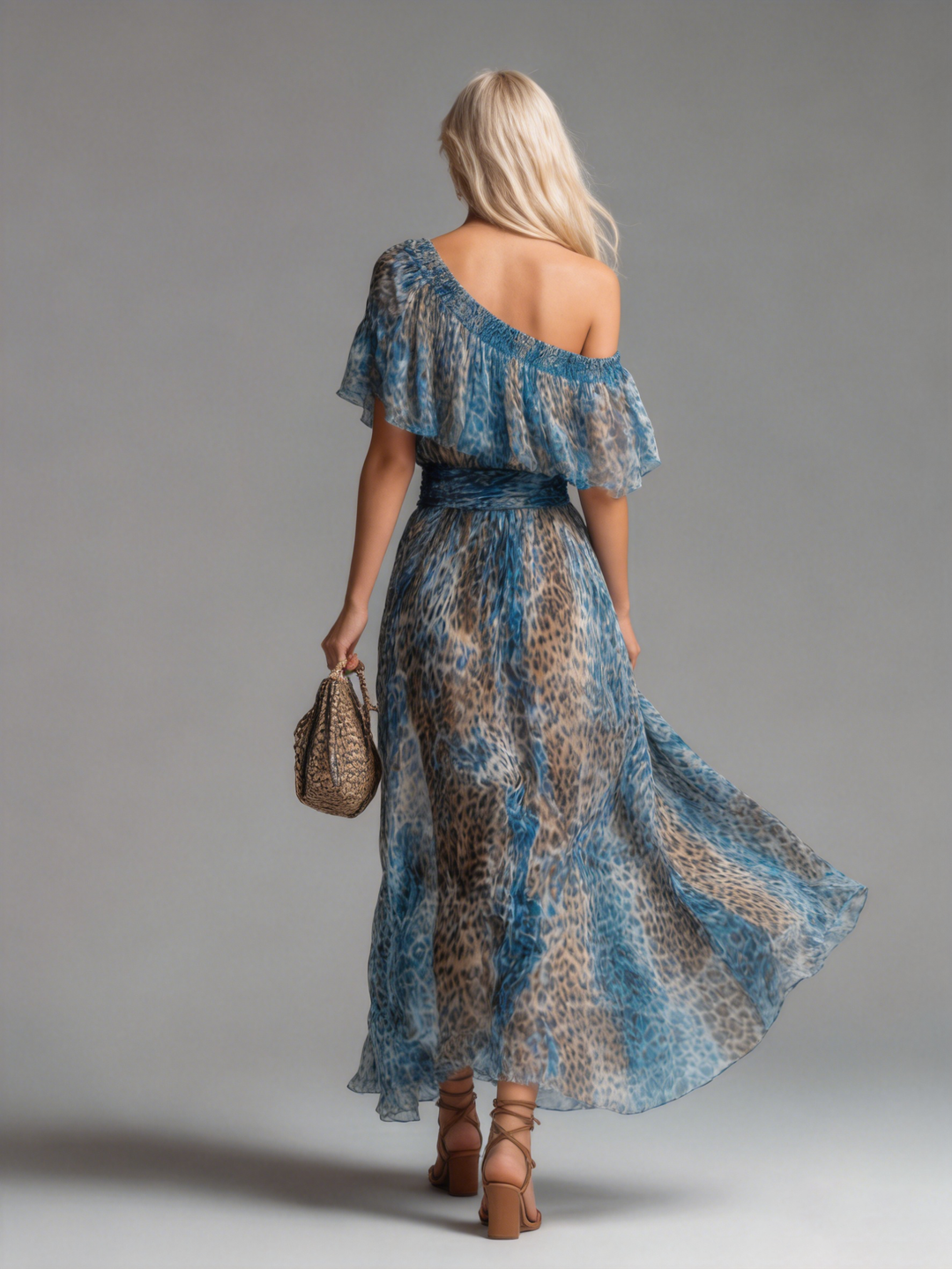 Animal Print One-Shoulder Maxi Dress