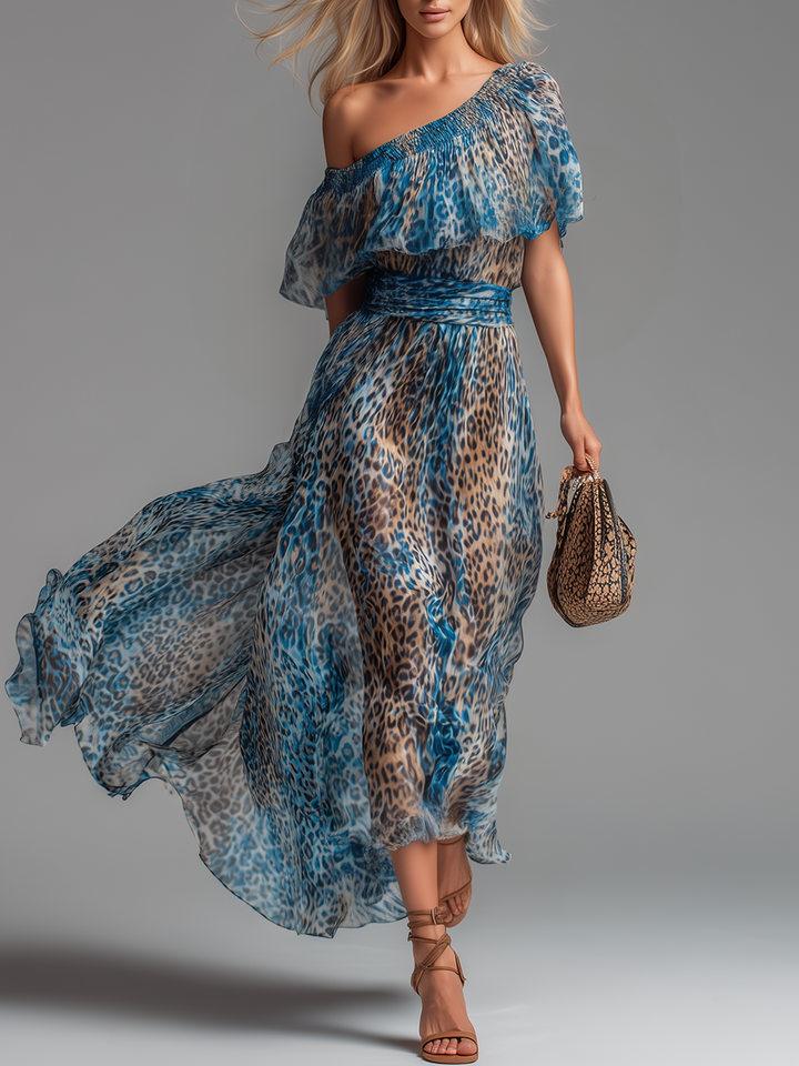 Animal Print One-Shoulder Maxi Dress