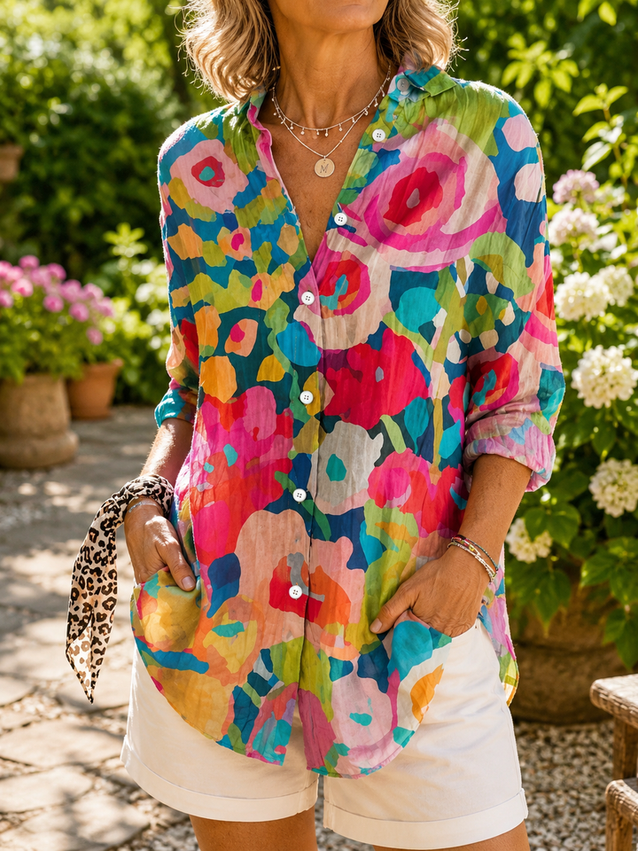 Vibrant Artistic Button-Up Blouse Annie