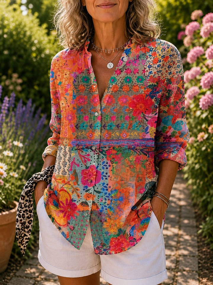 Vibrant Artistic Button-Up Blouse Pauleen